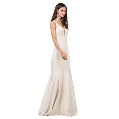 UNIQUE - VESTIDO LARGO L2186 CHAMPAGNE - Champana