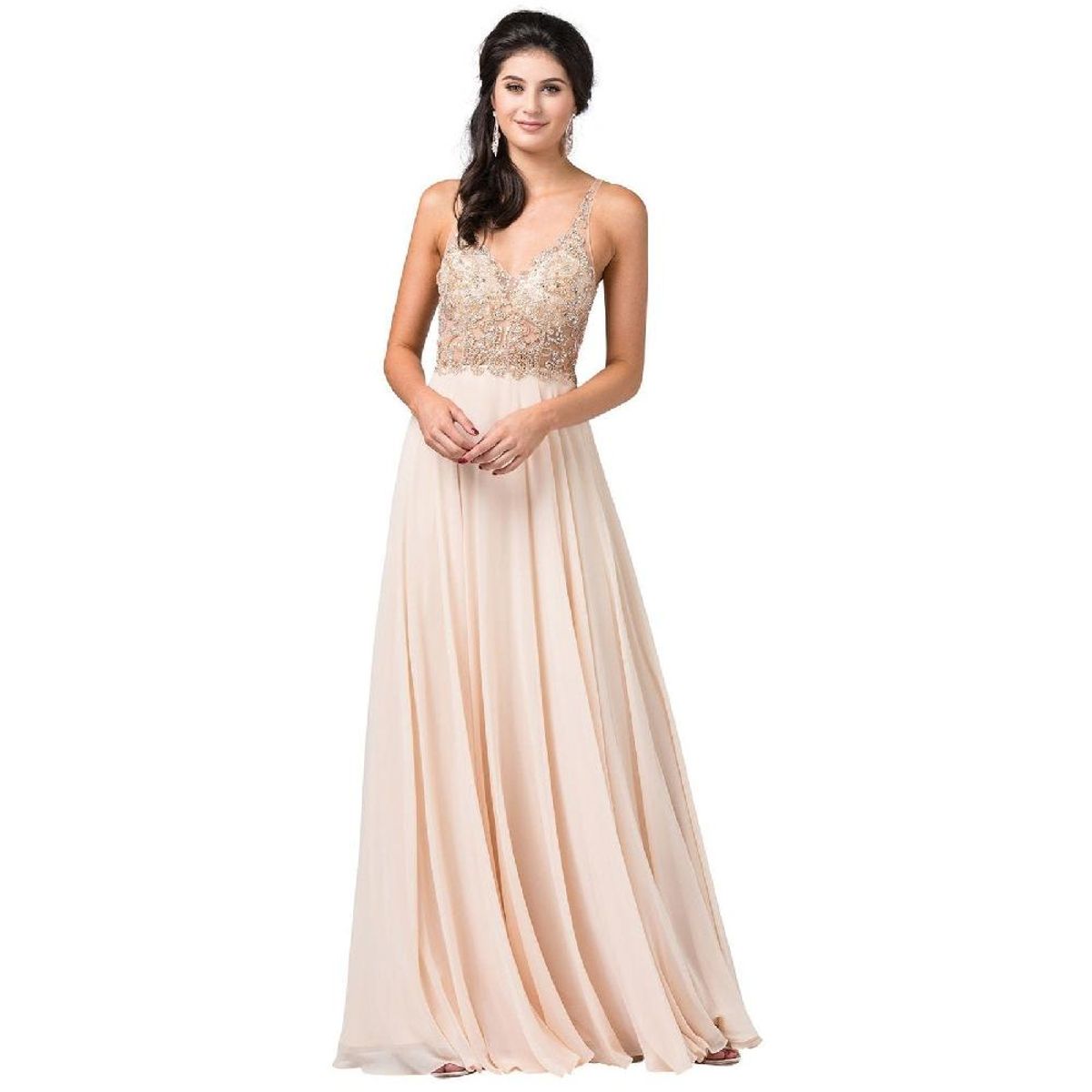 UNIQUE - VESTIDO LARGO L2513 DORADO - Rosa