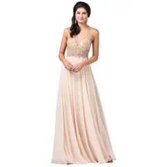 UNIQUE - VESTIDO LARGO L2513 DORADO - Rosa