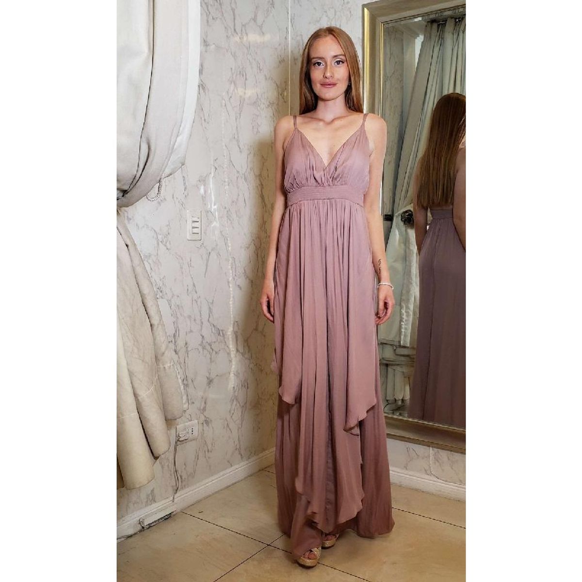 UNIQUE - VESTIDO LARGO L15576 ROSADO - Rosa