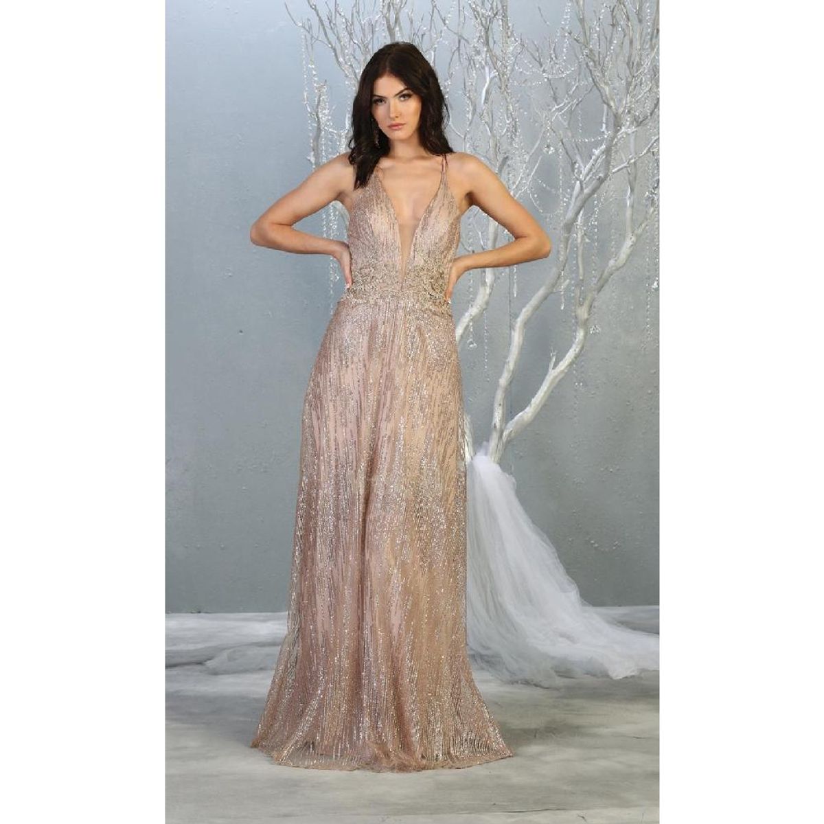 UNIQUE - VESTIDO LARGO L1780 ROSE GOLD - Rosa