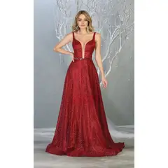 UNIQUE - VESTIDO LARGO L1771 BURDEO - Burdeos