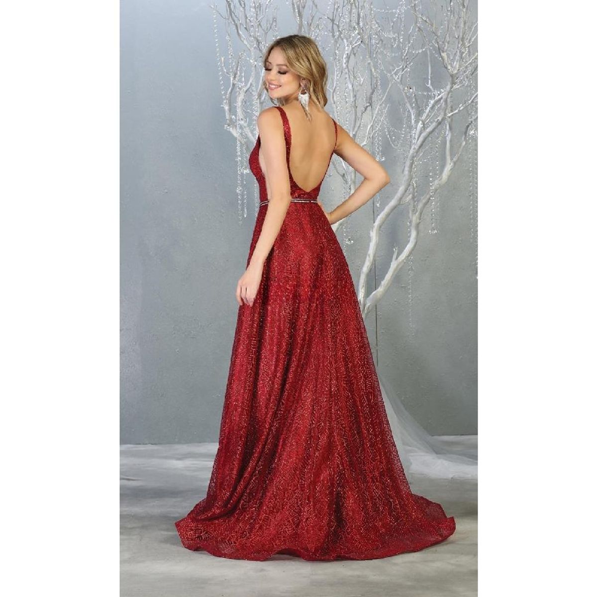 UNIQUE - VESTIDO LARGO L1771 BURDEO - Burdeos