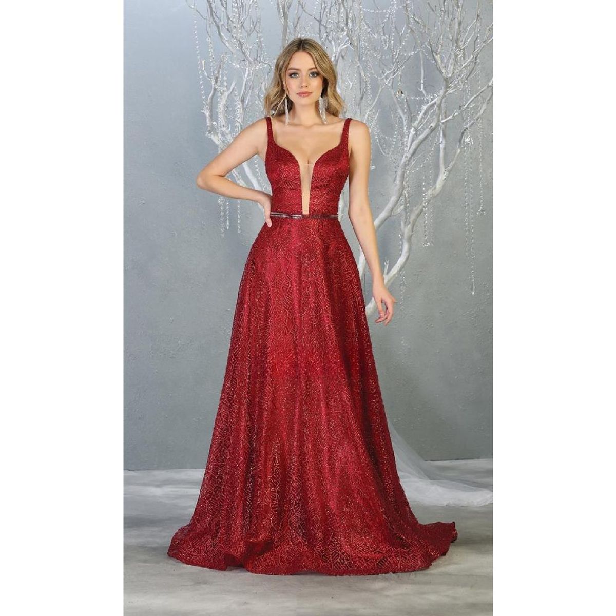 UNIQUE - VESTIDO LARGO L1771 BURDEO - Burdeos