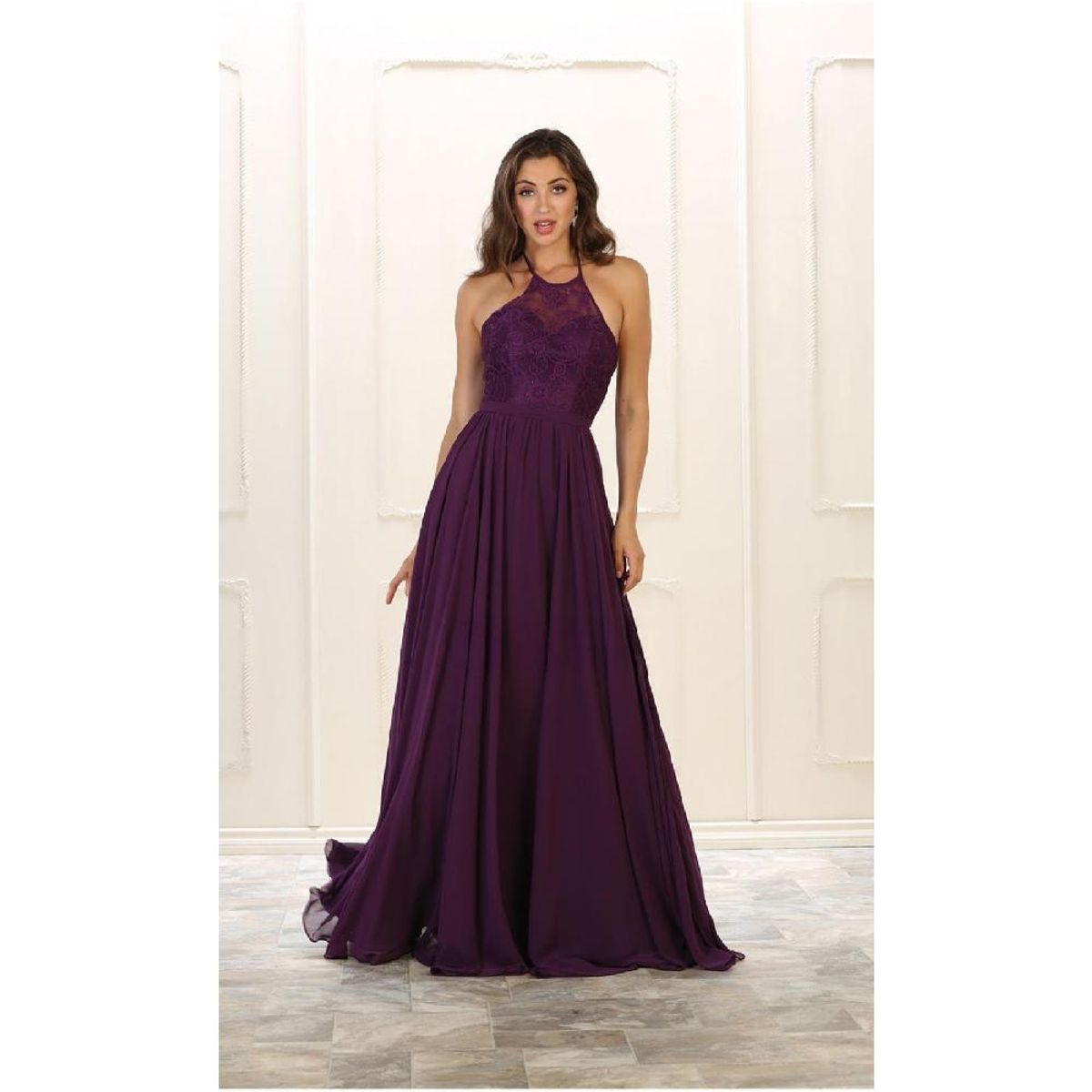 UNIQUE - VESTIDO LARGO L1507 MORADO - Morado