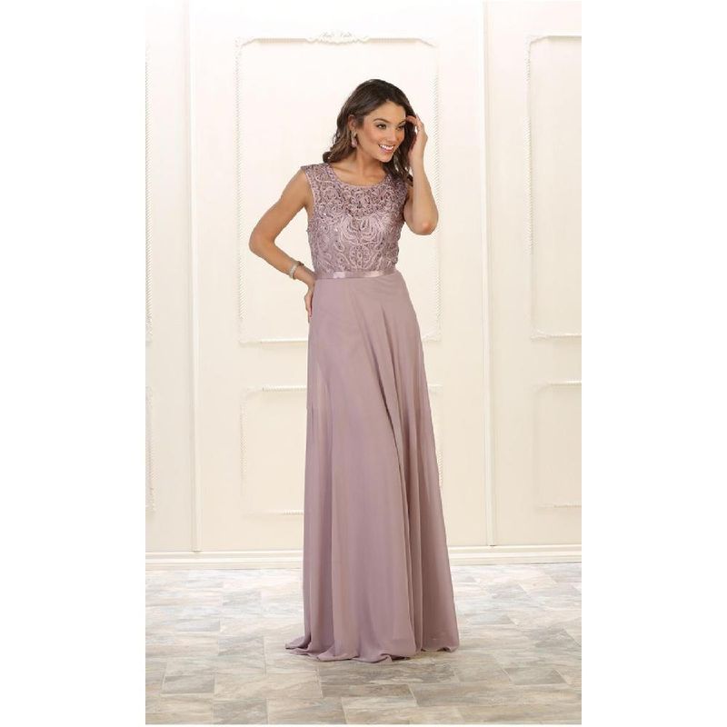 UNIQUE - VESTIDO LARGO L1519 PALO DE ROSA - Palo Rosa