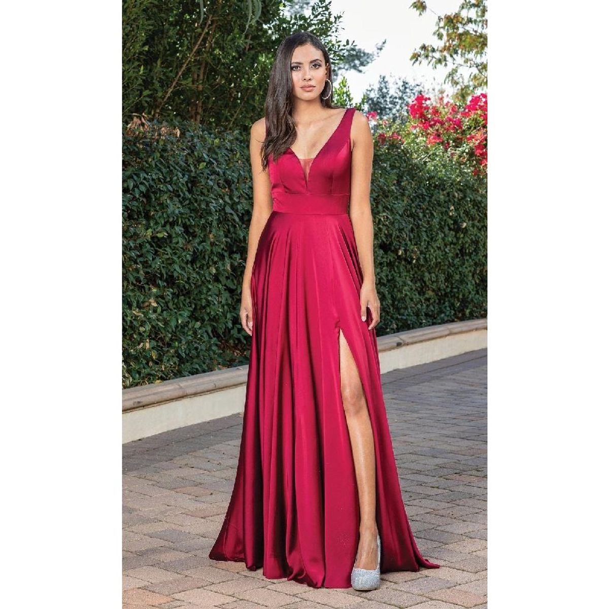 UNIQUE - VESTIDO DE FIESTA LARGO L4304 BURDEO - Burdeos