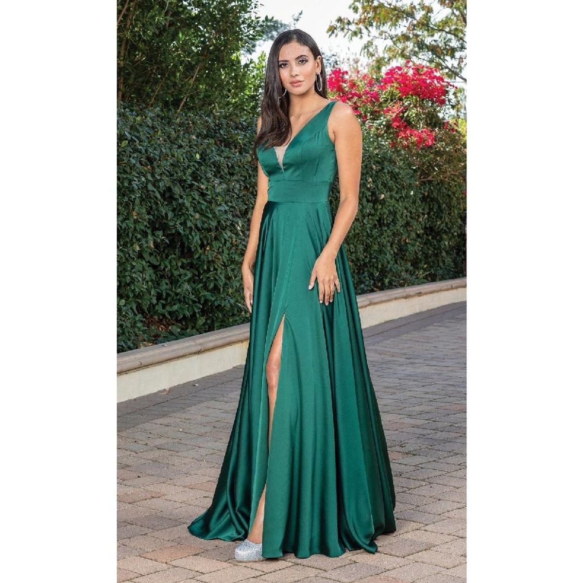 UNIQUE - VESTIDO DE FIESTA LARGO L4304 VERDE ESMERALDA - Esmeralda