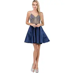 UNIQUE - VESTIDO CORTO C3009 AZUL MARINO - Azul