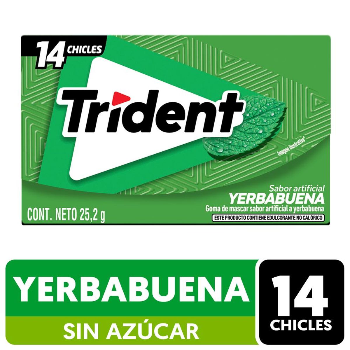 TRIDENT - Chicle Trident® Sin Azúcar Sabor Yerbabuena 12 X 14 Un Cu