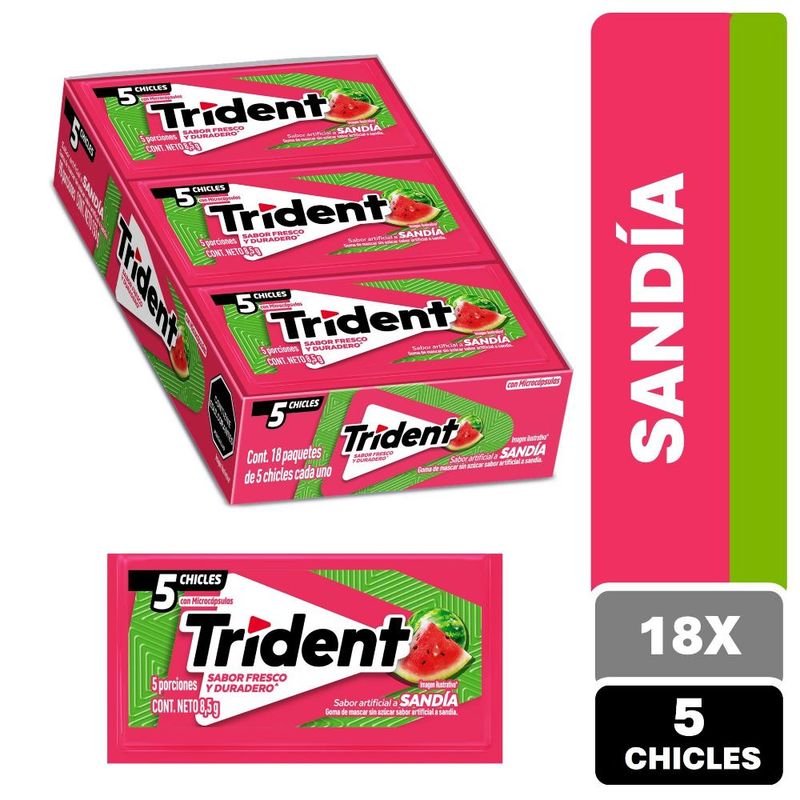 TRIDENT - Chicle Trident® Sabor Sandia Sin Azúcar Pack 18 Unidades de 5 un cu