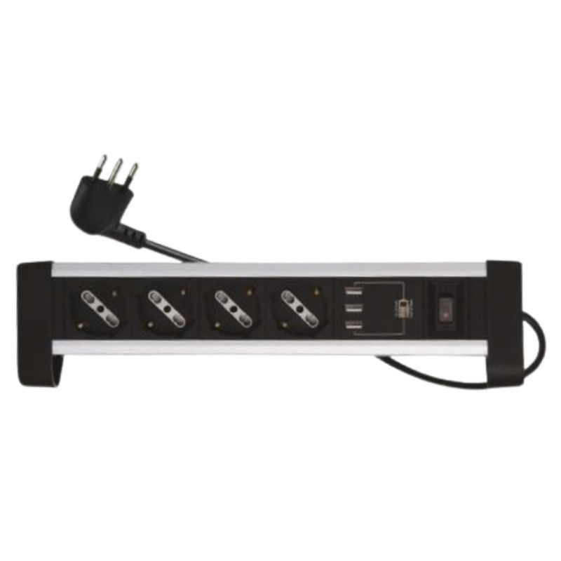 HALUX - Alargador Zapatilla Para Escritorio 4 Tomas + 3 Puertos Usb