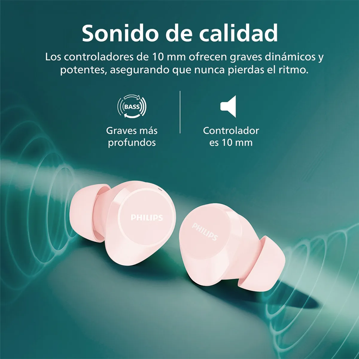 PHILIPS - Audífonos Bluetooth Philips TAT1209 TWS Rosado