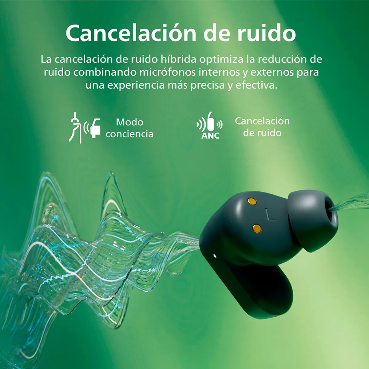 PHILIPS - Audífono True Wireless Bluetooth Noise Cancelling Philips TAT3508 Negro