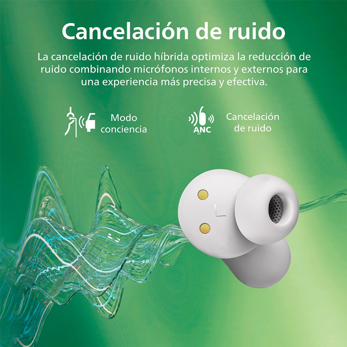PHILIPS - Audífono True Wireless Bluetooth Noise Cancelling Philips TAT3508 Blanco