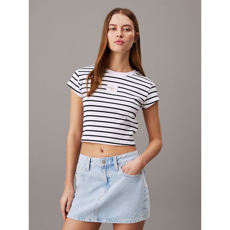 CALVIN KLEIN - Polera Woven Label Rib Baby Blanco Calvin Klein