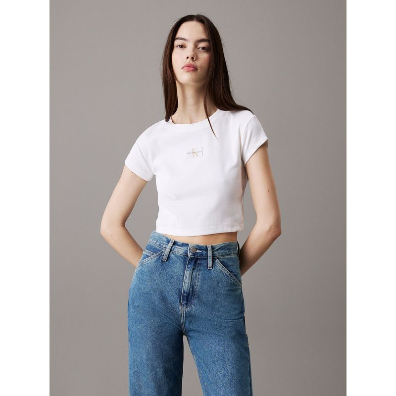 CALVIN KLEIN - Polera Woven Label Rib Baby Blanco Calvin Klein