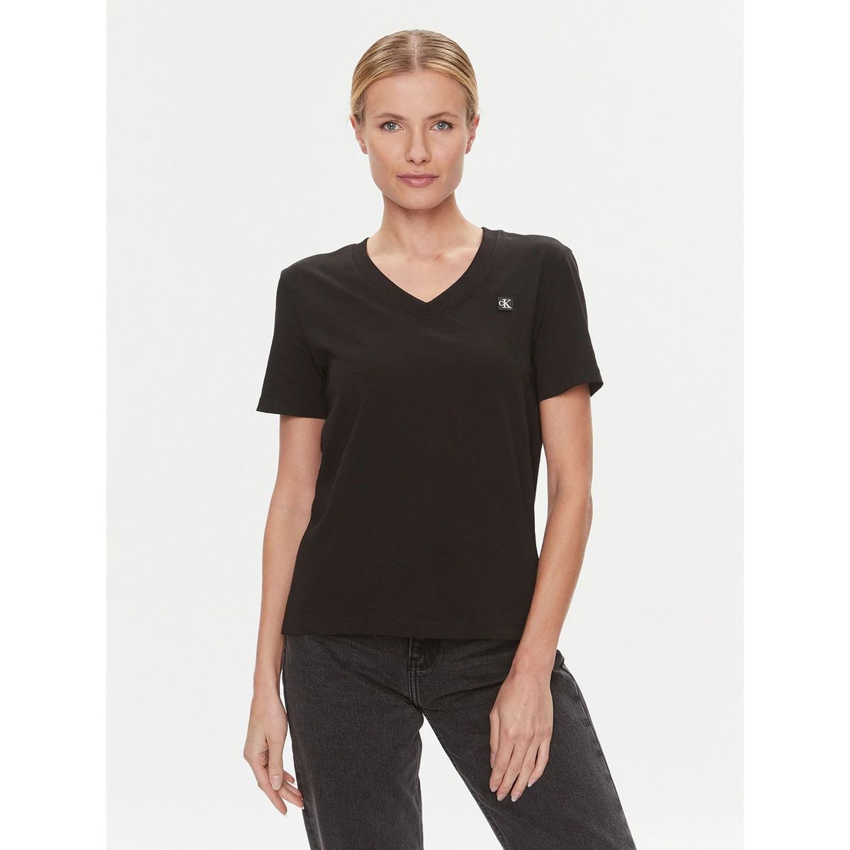 CALVIN KLEIN - Polera Ck Embro Badge V-Neck Negro Calvin Klein