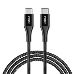 ROCK - Cable De Datos Type-C a Type-C 3M Acordonado High Power 3A - Negro