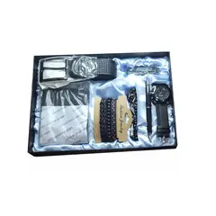 IMPORTCLICK - Kit Caja Regalo Hombre Cinturón 130 CM Billetera Bolígrafo Llavero Hebilla Negro - Negro