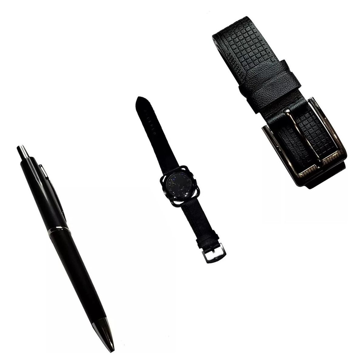 IMPORTCLICK - Kit Caja Regalo Hombre Cinturón 130 CM Billetera Bolígrafo Llavero Hebilla Negro