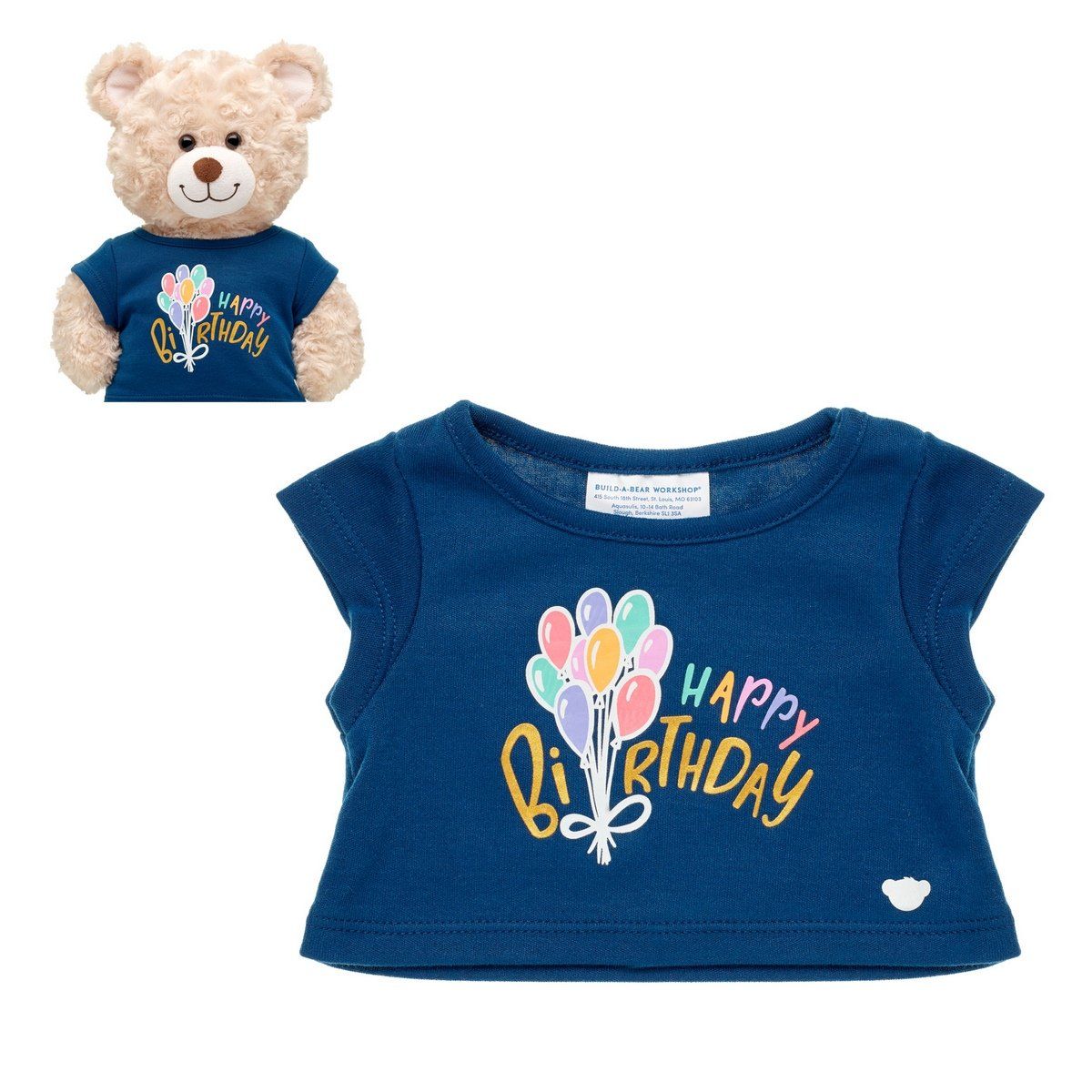 BUILD A BEAR - Polera Build a Bear cumpleaños azul globos