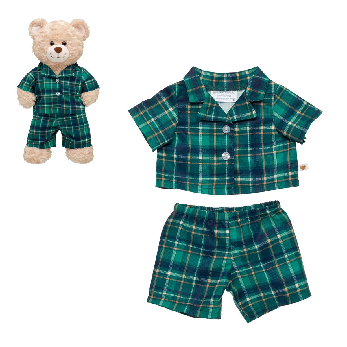 BUILD A BEAR - Pijama Build a Bear escocés verde colección peluche