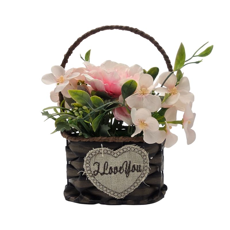 GENERICO - Planta Artificial Canastito Macetero Cordel Ovalado Deco - Rosa