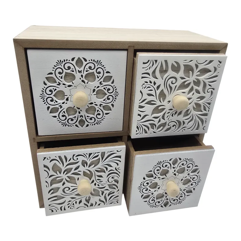 GENERICO - Caja Organizadora Multiuso Joyero Diseño 4 Cajones Blanco