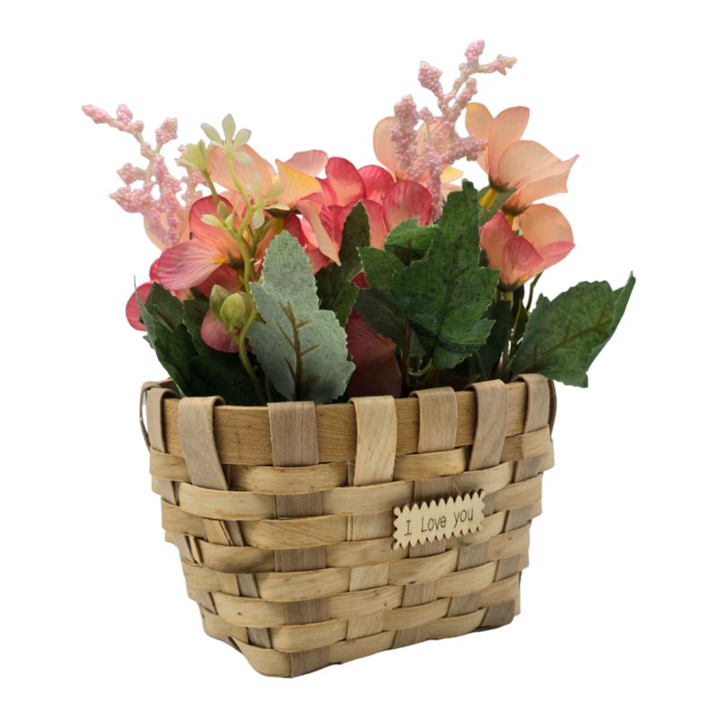 GENERICO - Planta Artificial Macetero Estilo Mimbre Flores Rosados