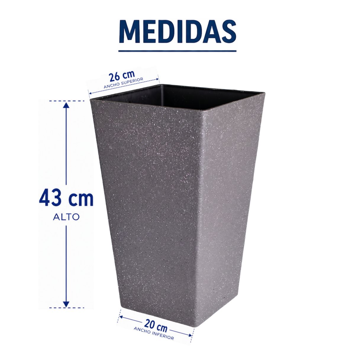 GENERICO - Macetero Plastico Alargado Premium Base Cuadrada Conica - Negro