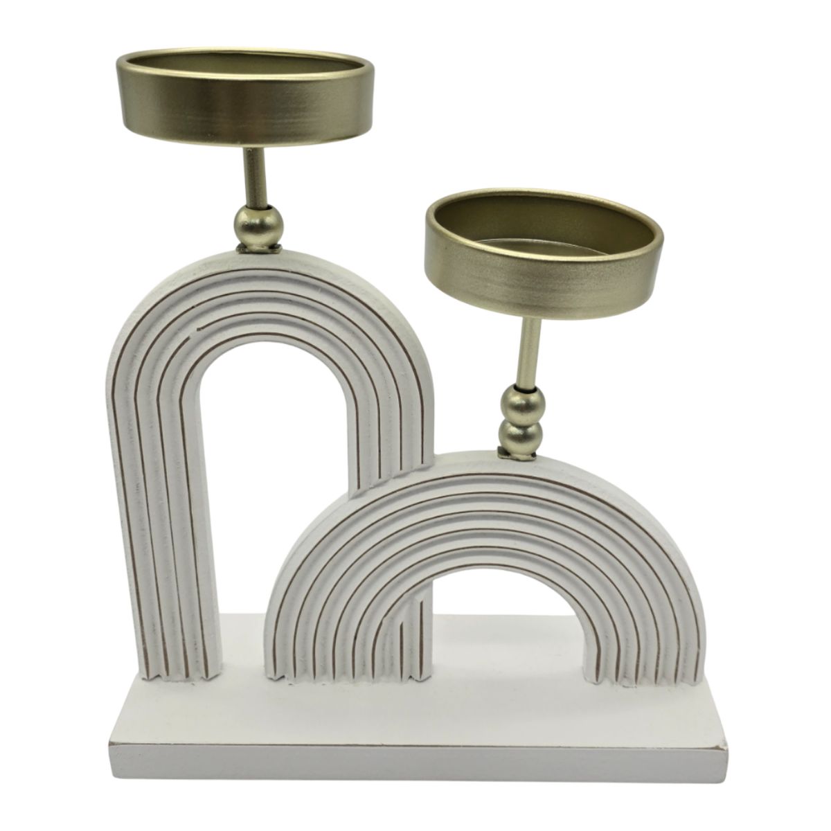 GENERICO - Candelabro Porta Vela Doble De Madera Blanco Con Dorado