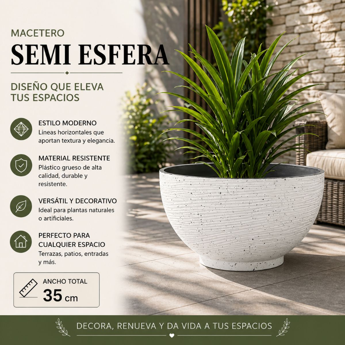 Macetero Plastico Semi Esfera Premium Diseño a Rayas S - Blanco, marca GENERICO - Foto 2