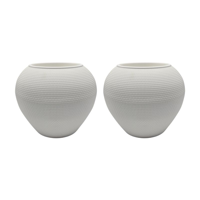 GENERICO - Set 2 Maceteros Plastico Redondo Ovalado Moderno Textura S - Blanco