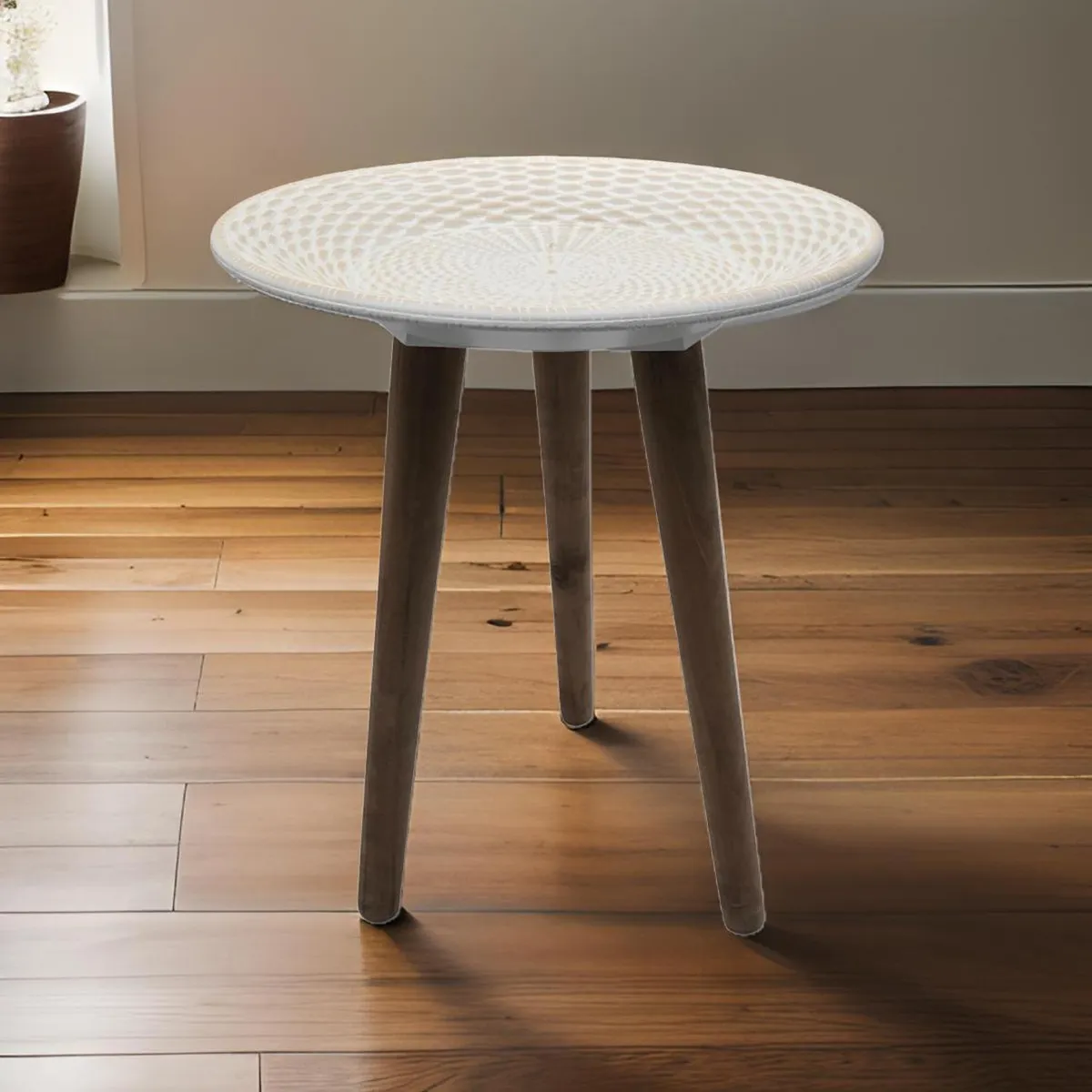 GENERICO - Mesa De Centro Redonda Blanca Mesa Lateral Auxiliar Living