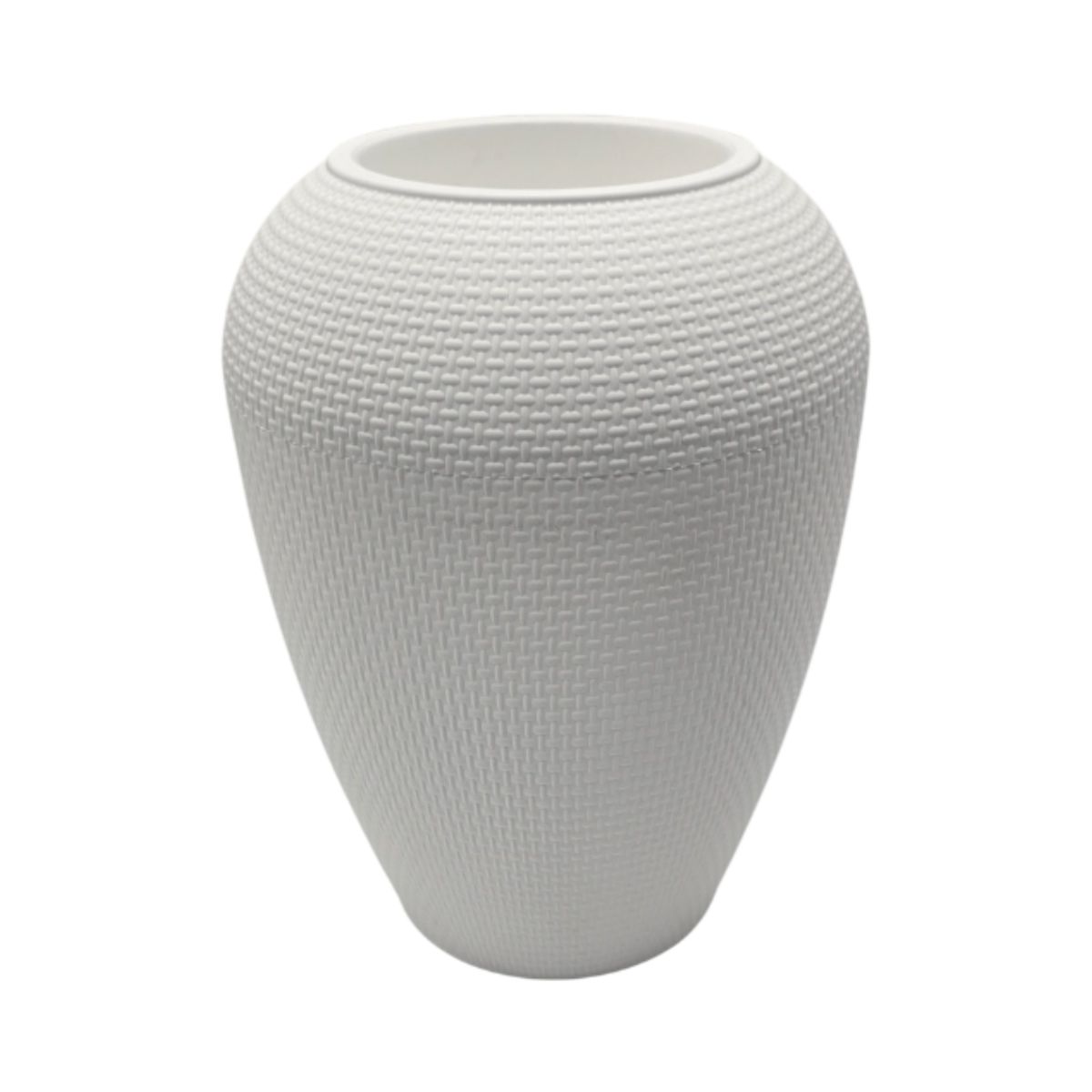 GENERICO - Macetero Plastico Redondo Ovalado Moderno Con Textura M - Blanco