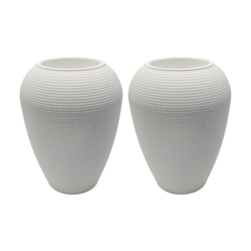 GENERICO - Set 2 Maceteros Plastico Redondo Ovalado Moderno Textura M - Blanco