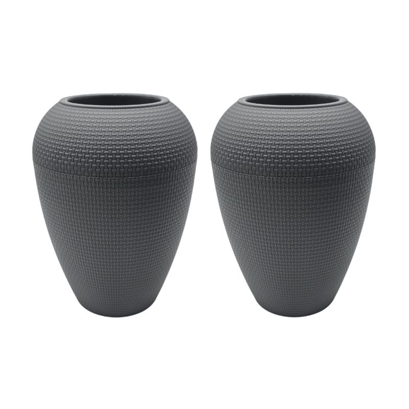 GENERICO - Set 2 Maceteros Plastico Redondo Ovalado Moderno Textura M - Gris