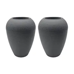 GENERICO - Set 2 Maceteros Plastico Redondo Ovalado Moderno Textura M - Gris