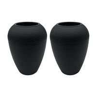 Set 2 Maceteros Plastico Redondo Ovalado Moderno Textura M - Negro