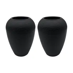 GENERICO - Set 2 Maceteros Plastico Redondo Ovalado Moderno Textura M - Negro