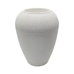 GENERICO - Macetero Plastico Redondo Ovalado Moderno Con Textura M - Blanco
