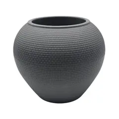 GENERICO - Macetero Plastico Redondo Ovalado Moderno Con Textura L - Gris