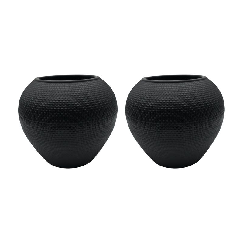 GENERICO - Set 2 Maceteros Plastico Redondo Ovalado Moderno Textura S - Negro.