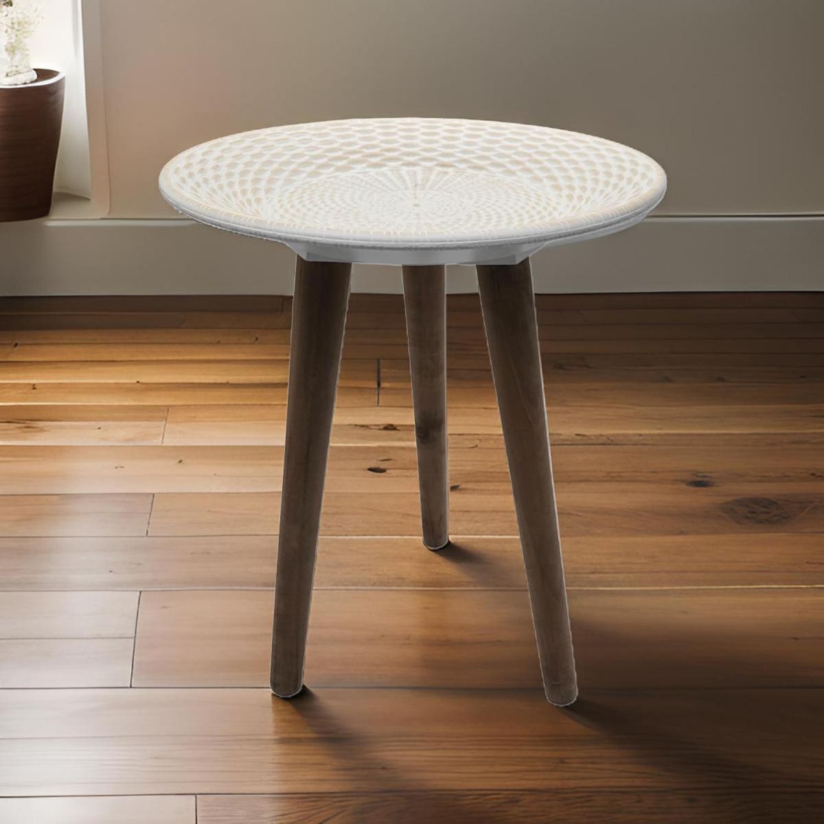 GENERICO - Mesa De Centro Redonda Blanca Mesa Lateral Auxiliar Living