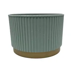 GENERICO - Macetero Plastico Redondo Bajo Premium Verde Base Dorado