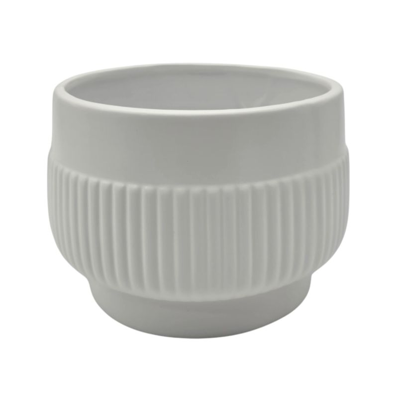 GENERICO - Macetero Maceta De Ceramica Lineas Relieve Blanco S