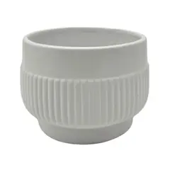 GENERICO - Macetero Maceta De Ceramica Lineas Relieve Blanco S
