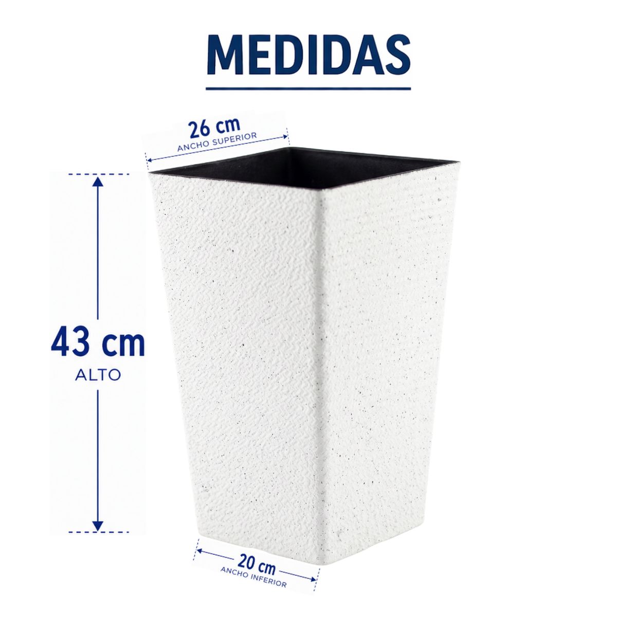 GENERICO - Macetero Plastico Alargado Premium Base Cuadrada Conica - Blanco