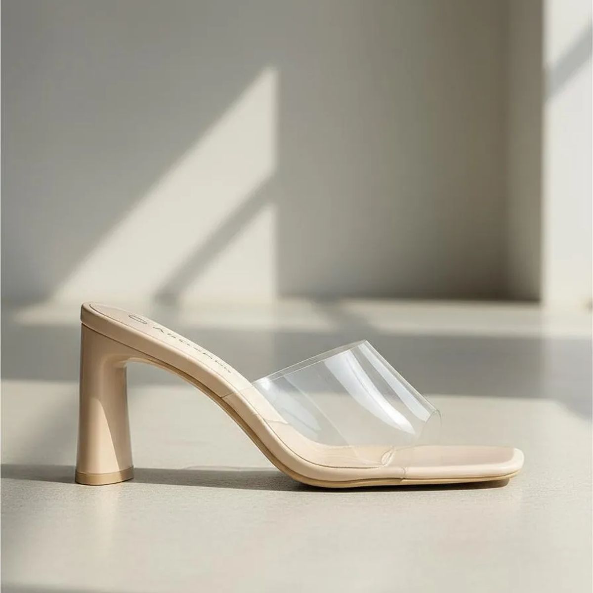 BOVINITA - Sandalia Mujer Transparente Taco Medio Nude Elegante Moderna